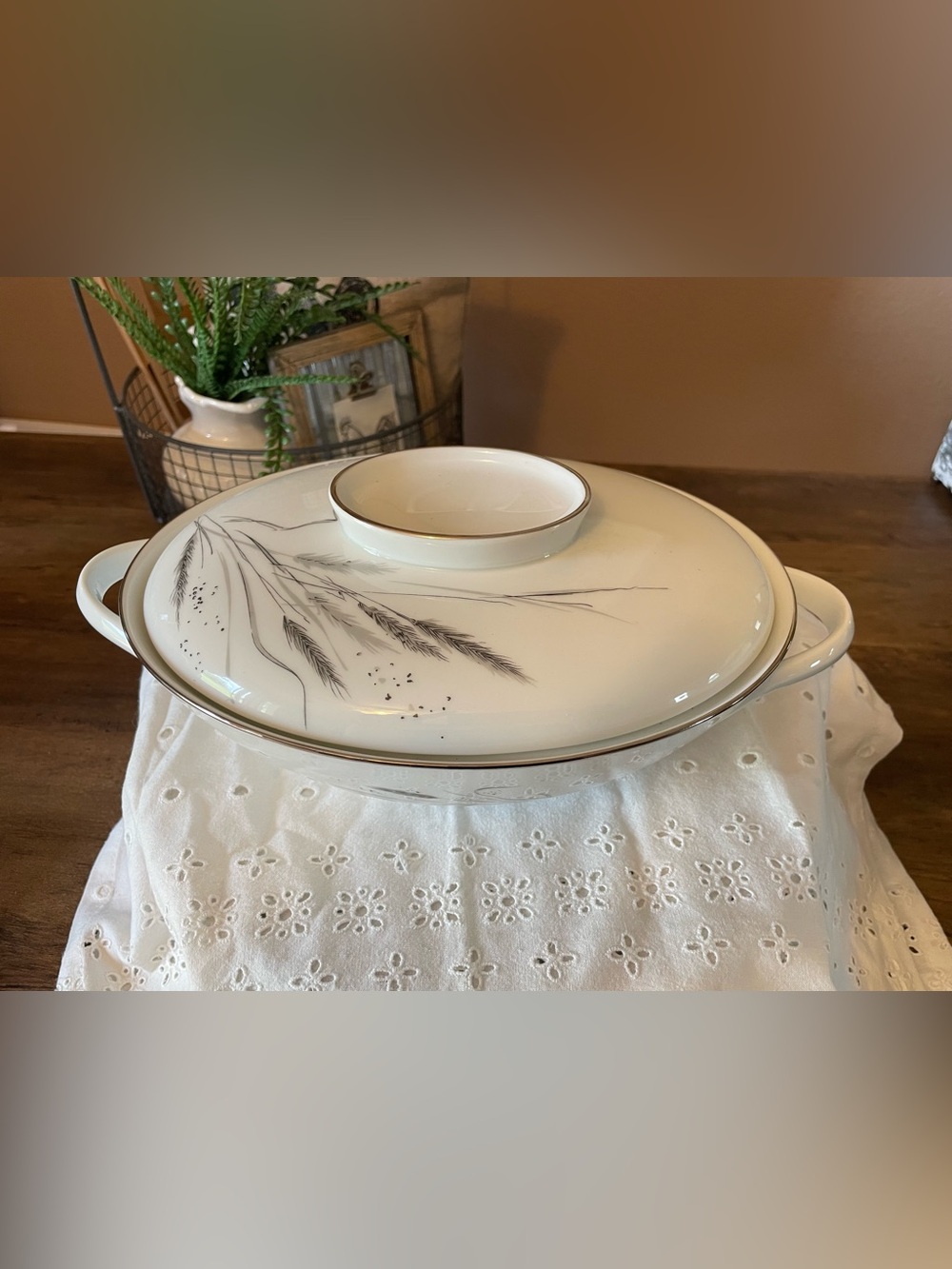 Rosenthal Cream and gray trim Covered Serving Dish with Wheat Motif